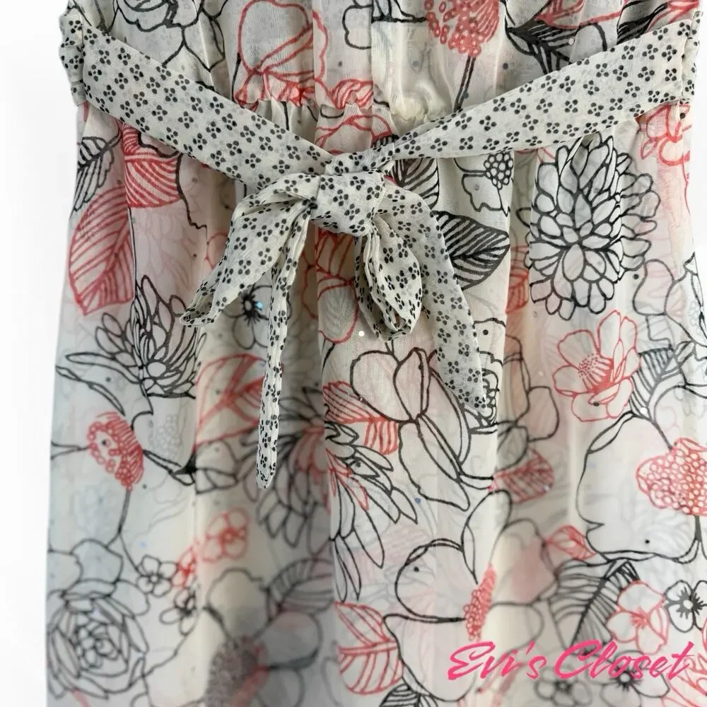 Limited Too Girls Dress  Beige Orange Black  Flowers  Spring Easter Sz 12